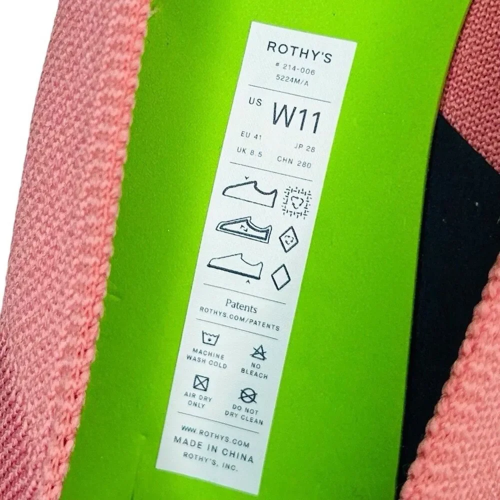 Rothys The High Point Flats in Tulip Pink Sz 11 Low Block Heel Comfort Knit NWOT